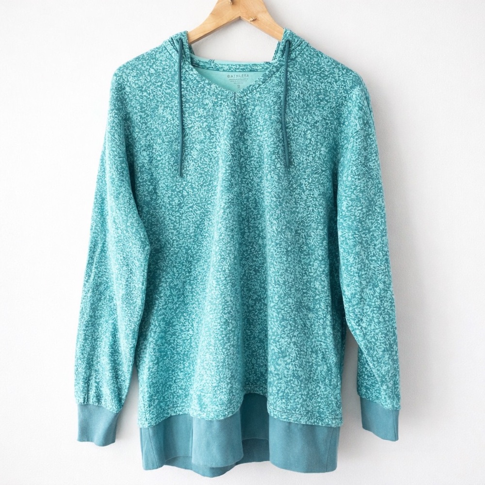 Athleta Sundown Alliance Hoodie XS Aqua Blue Teal Organic Cotton Pullover